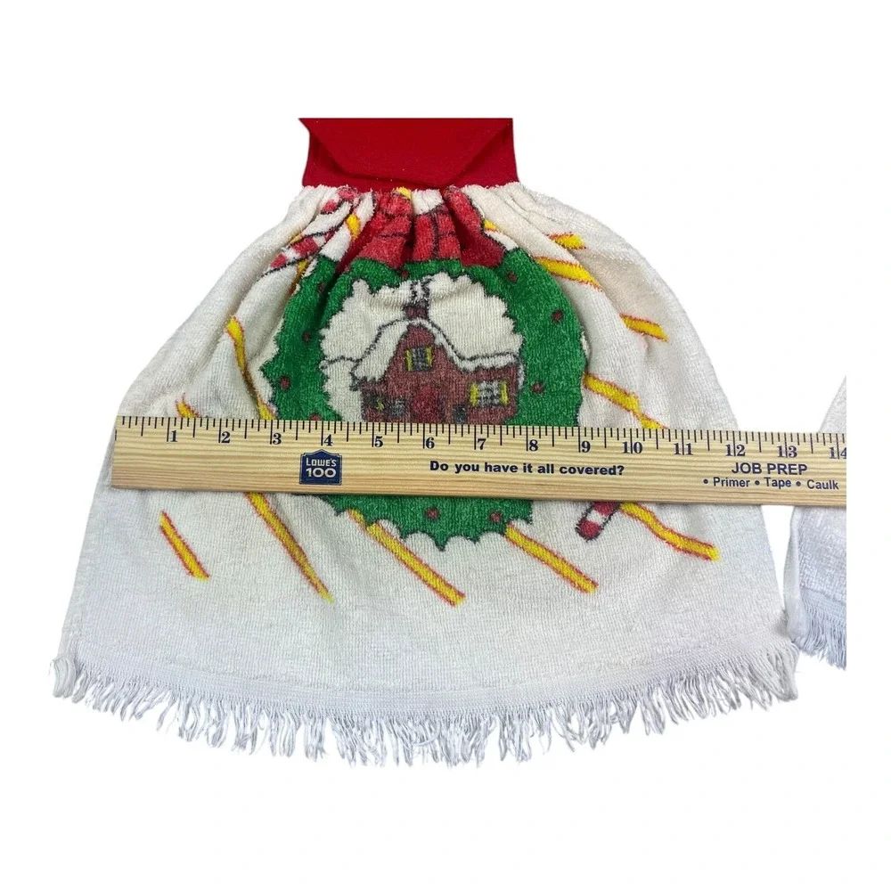 2 VTG Christmas Towels Guest Fingertip Hand Hanging Cottage Duck 80s 90s Kitschy